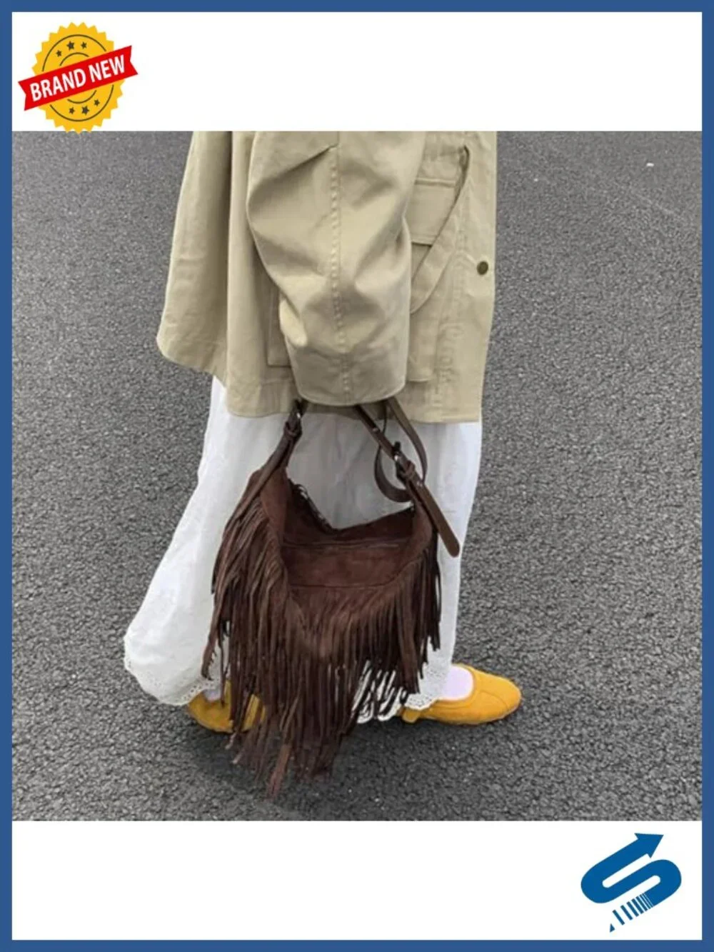 Suede Fringe Hobo Bag Crossbody Shoulder Bag Adjustable Strap Tassel Handbag